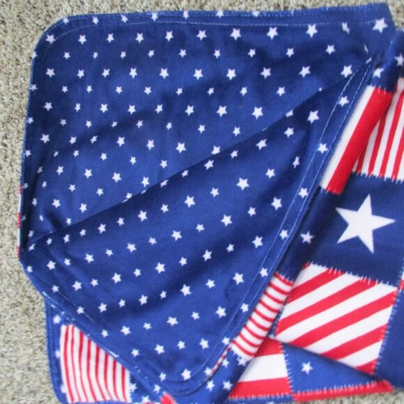 Patriotic Stars and Stripes Baby Blanket Childrens Red White Blue July 4 - Picture 4 of 4